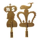 Two Gloucestershire Friendly Society brass staff heads