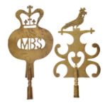 Two Somerset Friendly Society brass staff heads