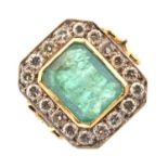 Emerald and diamond cluster ring