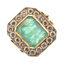 Emerald and diamond cluster ring