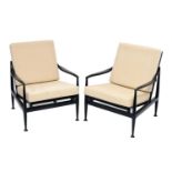 Pair of George Stone ebonised armchairs