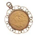 Edward VII half gold sovereign 1904, in pendant mount