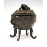 Japanese Meiji period bronze incense burner or koro with toad finial