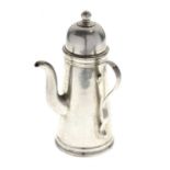 Miniature white-metal silver coffee pot with scroll handle and dome lid