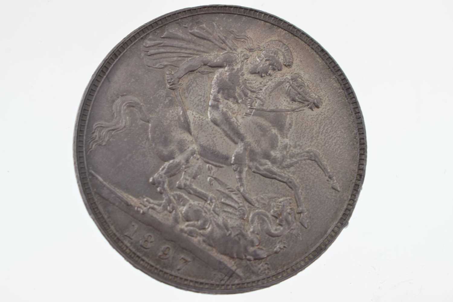 Queen Victoria silver crown and a 'Godless' silver florin - Image 2 of 9