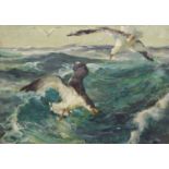 Vernon Ward (1905-1985) - Oil on board - Seagulls in flight above a stormy sea