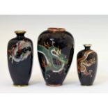 Three Japanese cloisonné dragon vases
