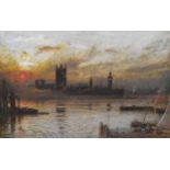 Albert Goodwin R.W.S. (British, 1845-1932) - Watercolour - 'Westminster, Sunset Through The Smoke'