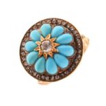 Diamond and turquoise Victorian cluster ring