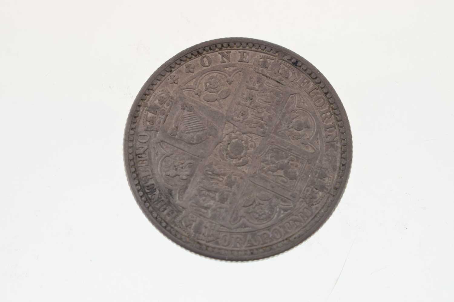 Queen Victoria silver crown and a 'Godless' silver florin - Image 8 of 9