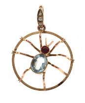 Seed pearl and paste set spider pendant