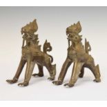 Pair of antique Burmese bronze 'Chinthe' or temple lions