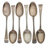Set of six Irish silver crested bright-cut Old-English pattern dessert spoons, Dublin (circa 1770)