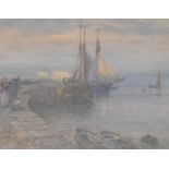 Arthur Wilde Parsons (1854-1931) – Watercolour - Harbour scene with figures