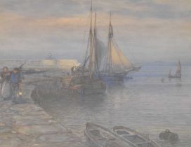 Arthur Wilde Parsons (1854-1931) – Watercolour - Harbour scene with figures