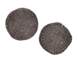 Elizabeth I silver shilling and a James I silver shilling