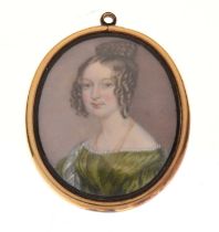 19th Century English School oval portrait miniature of a lady