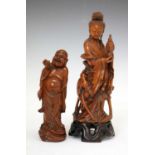 Chinese carved boxwood figure of Guanyin with deer, and another figure