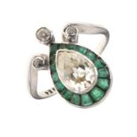 Diamond and calibre emerald dress ring