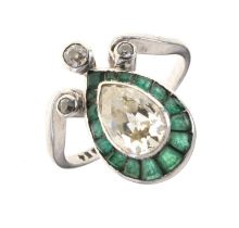 Diamond and calibre emerald dress ring