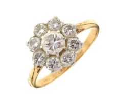 Nine-stone diamond cluster ring