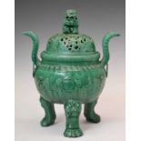 Green glazed pottery incense burner