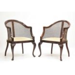 Pair of early 20th century mahogany bergere tub chairs