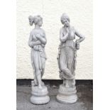 Pair of composite garden statues of classical style maidens