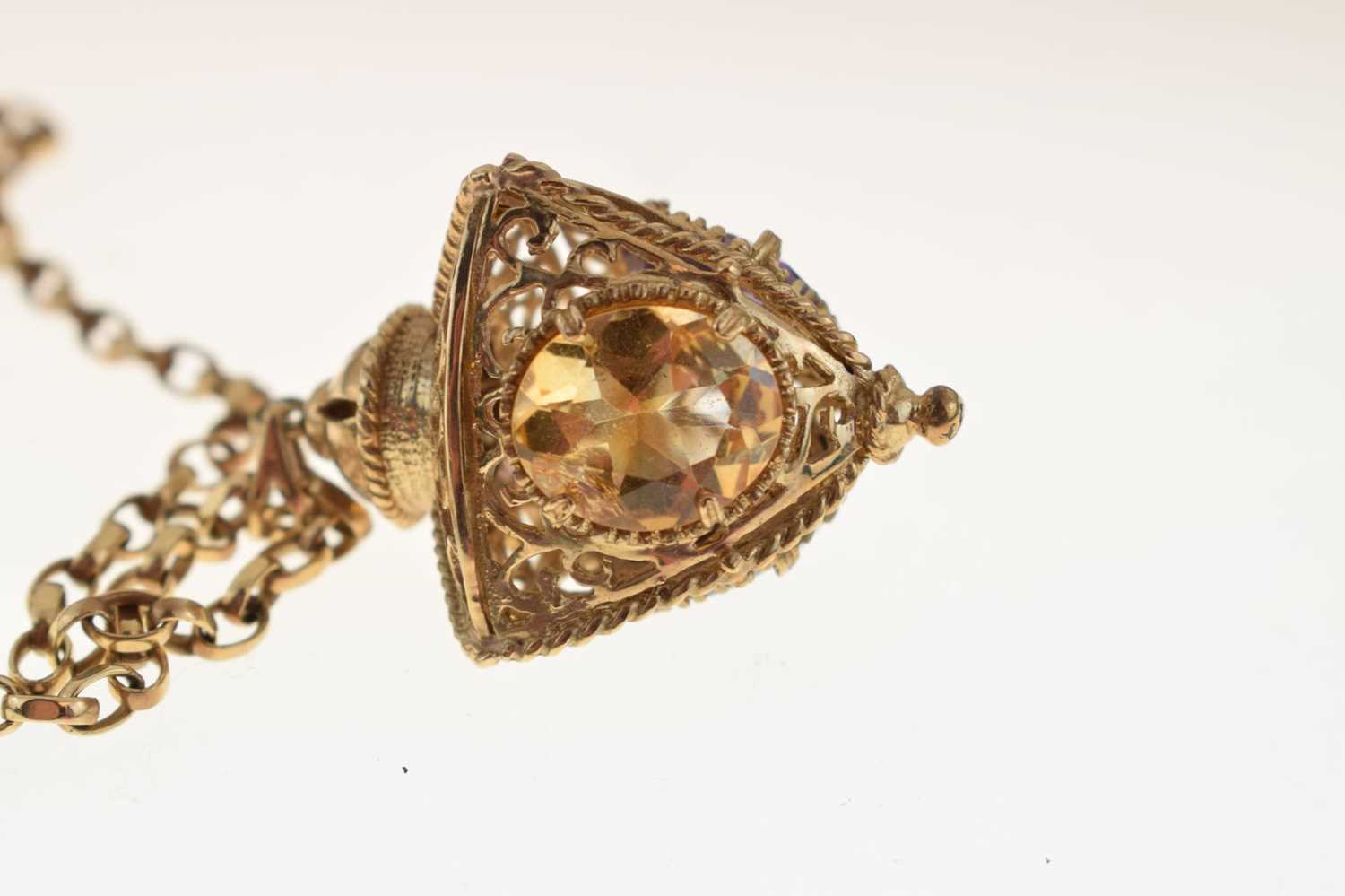 9ct gold quartz set lamp pendant on chain - Image 3 of 8