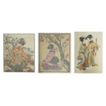 Three Japanese woven pictures of Bijin