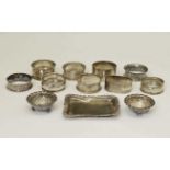 Assorted silver napkin rings, pin dish etc