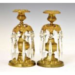 Pair of gilt metal lustre candlesticks