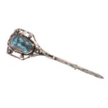 Turquoise set Arts & Crafts bar brooch