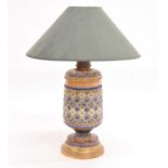 Doulton Lambeth stoneware and gilt metal lamp