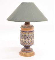 Doulton Lambeth stoneware and gilt metal lamp