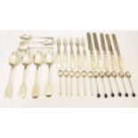 Quantity of silver flatware together with a part set of mother-of-pearl handled fruit knives and fo