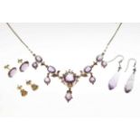 Early 20th century amethyst and seed pearl necklace, tagged '9ct'