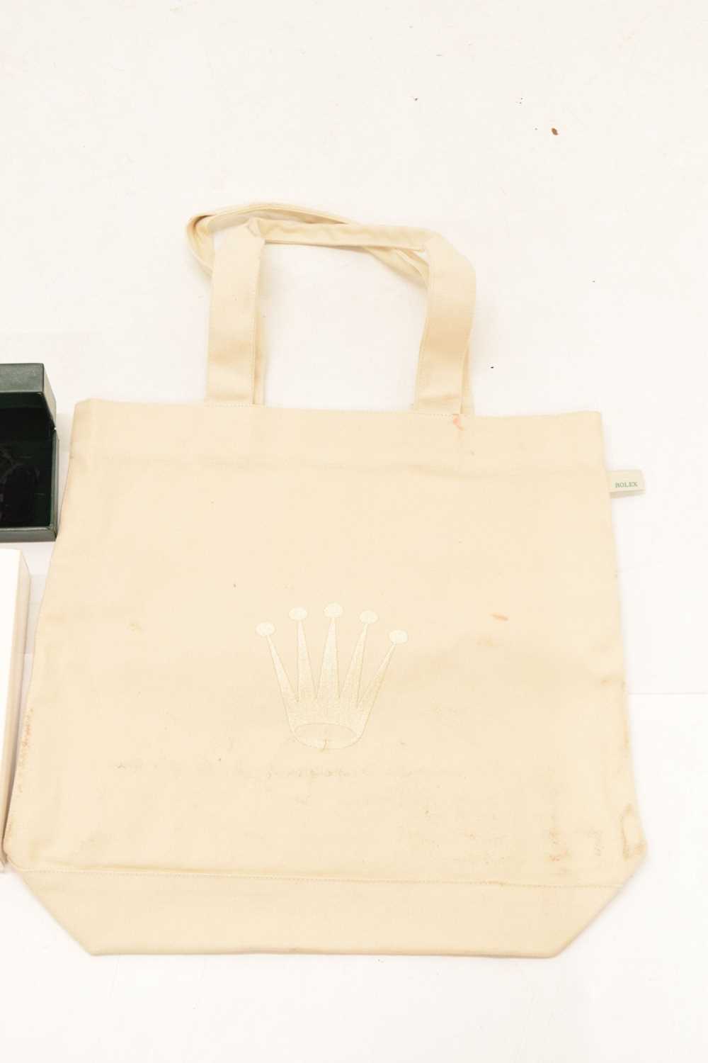 Rolex - Gilt metal retractable ballpoint pen, pair of dealers gloved and tote bag - Image 3 of 10