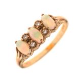 9ct gold, opal and diamond ring