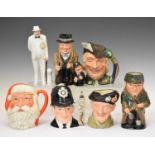 Royal Doulton porcelain figure of Sir Winston Churchill and character jugs