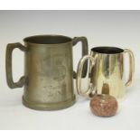 Two late 19th century sporting trophy cups and curling stone paperweight