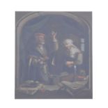 19th century Continental School - Oil on board – The Alchemist and Companion