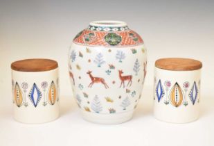 Pair of Egersund of Norway storage jars and ovoid vase