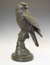 Bronzed resin sculpture of a falcon