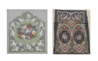 Victorian beadwork and woolwork panel, etc.