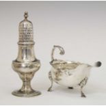 George III silver sauce boat and George silver sugar caster
