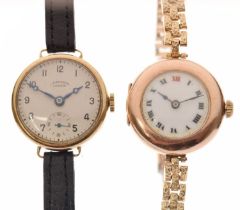 Rolex - Lady's 9ct gold-cased cocktail watch, together with a J.W. Benson midsize 9ct gold-cased wri