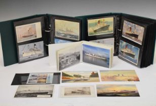 Three albums of ocean liner and shipping postcards