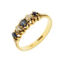 Sapphire and old-cut diamond five-stone ring