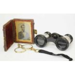19th century cased photograph, opera glasses and spectacles